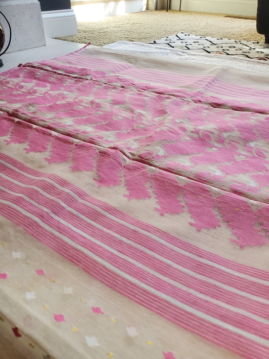 Elegant Pink & Cream Pure Cotton Dhakai Jamdani Saree Handloom Mint Condition main image 10